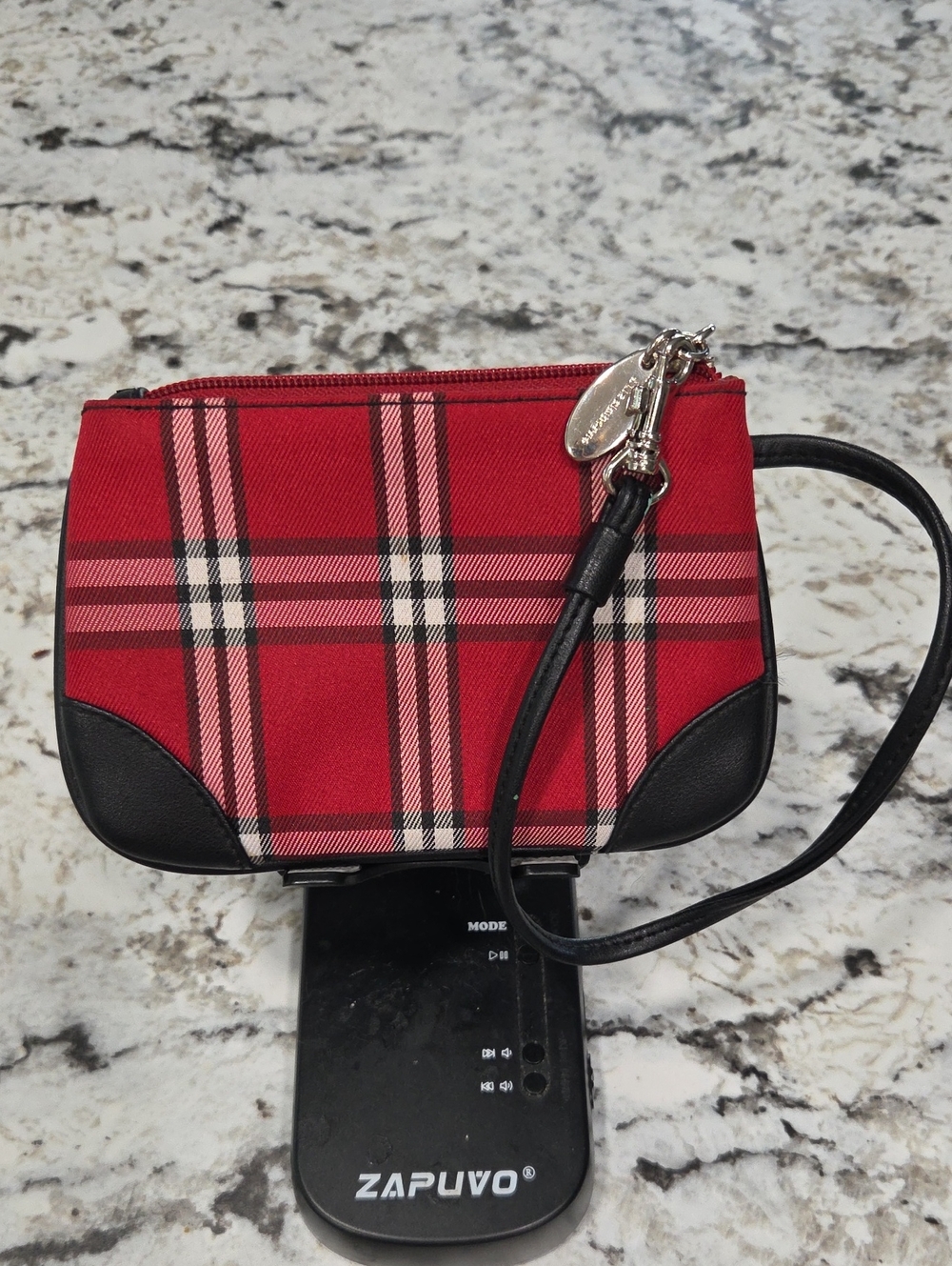 Liz Claiborne Red Plaid Wristlet with Black Trim